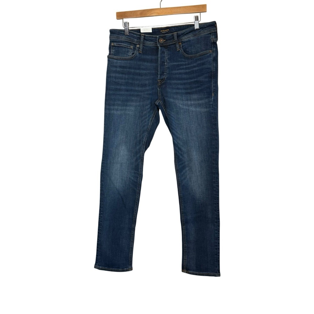 NWT Jack & Jones Jeans Men 32x32 Blue Tim Slim Straight Stretch Denim Dark